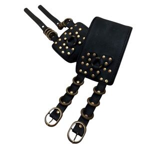 Free People Dark Blue Black Genuine Leather Studded Double Thick Chunky Belt